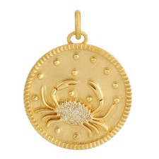 Women Cancer Zodiac Crab Pendant 14K Yellow Gold Diamond Astrology Charm
