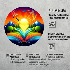 Vibrant Sunrise Mountain Landscape with Birds Round Aluminum Metal Sign