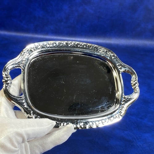 Vtg Unbranded Mini Ornate Stamped Metal Silvertone Serving Platter Tray Oval - Picture 7 of 10