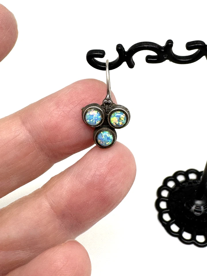 Hermosos pendientes de plata 925 vintage de piedras preciosas de ópalo. Foto 4 de 4