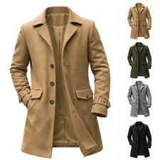 Men Mid Length Single Breasted Woolen Coat Fall Winter Business Overcoat Jacket