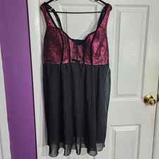Vintage Pink Black Lace Babydoll Chemise