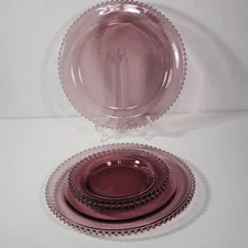 Bohemia Crystal Crystalex Plates Amethyst Candlewick 2 Dinner Chargers 2 Salad