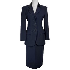 Vintage Jones New York Wool Crepe Midi Skirt Suit 4P Fit Size 2 0 Power Blazer