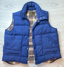 Vintage Flannel Lined Puffer Vest Jacket Men's L Westwind Made in USA Navy Blue