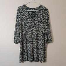 Madewell Mini Dress Button Front Babydoll Long Sleeve Forest Leaves Boho L Green