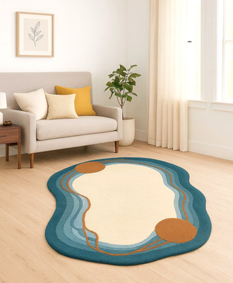 Modern Hand-Tufted 100% Wool Area Rug Irregular Shape 6x9 Living Room Carpet New
