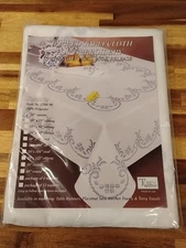 Tobin Stamped Cross Stitch Embroidery Tablecloth 50" Sq Santa's Gift Christmas 