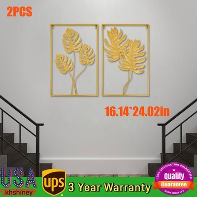 2* Wall Decorations Metal Wall Art Hanging Sculpture Gold Leaf Home Garden Decor