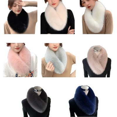 Plush Scarf with Invisible Fix Clip for Women Thicken Neck Warmer Female Scarf