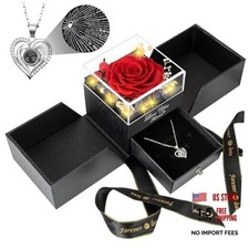 Preserved Real Rose with I Love You Necklace -Eternal Flowers Rose Birthday Red