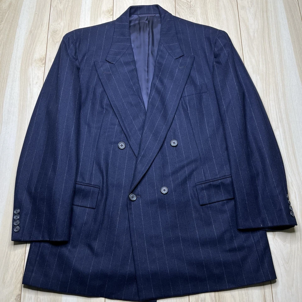 Vintage Joseph Abboud Double Breasted Thick Wool Pinstriped Suit Mens 42R 35x28 - Image 2 of 4