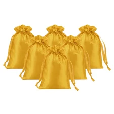 6Pcs 6" x 4"  Satin Gift Bag with Drawstring,Gold Tone