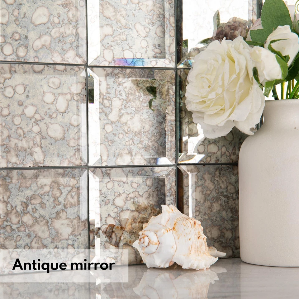 Salpicadero espejo antiguo de 3 pulgadas pelar y pegar, azulejo cuadrado para baño de cocina... Foto 4 de 4