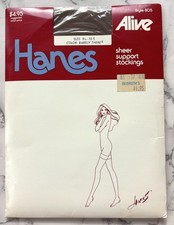 1PR VINTAGE HANES ALIVE RHT SUPPORT SHEER NYLON STOCKINGS  9 1/2-10 Barely There