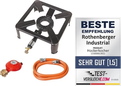 ROTHENBERGER INDUSTRIAL Rothenberger Hockerkocher Gaskocher Schlauch 1,5m Regler 50mbar Gas Butan Propan