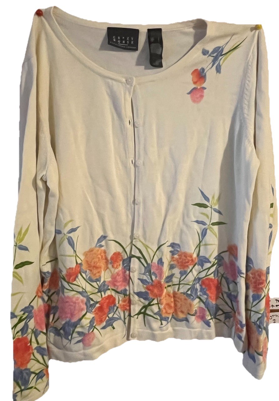 Crazy Horse Liz Claiborne Women Cardigan Sweater Button Up Large floral