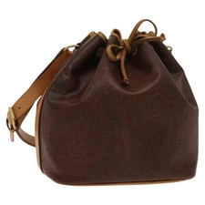 ETRO Paisley Shoulder Bag PVC Brown Gold Auth yk18229