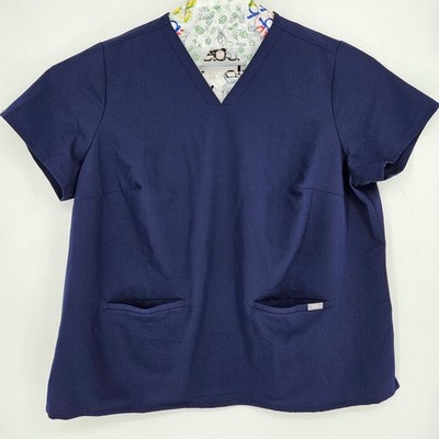 Figs Scrub Top Womens 4XL Casma Three Pocket Technical Navy Blue Healthcare