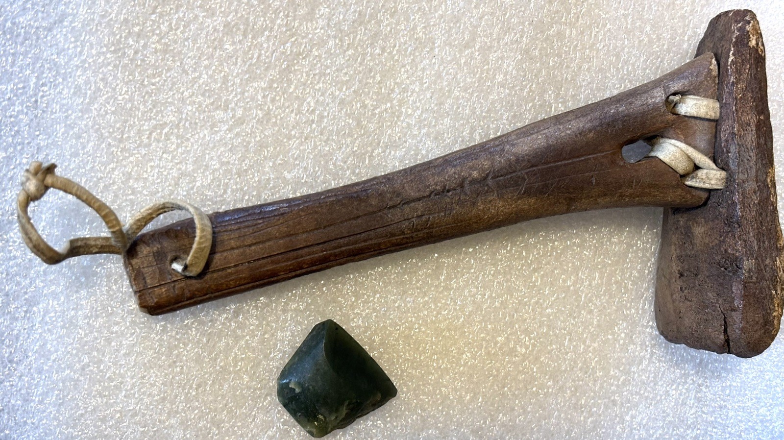 ALASKA ESKIMO ARTIFACT ADZE WITH JADE BLADE