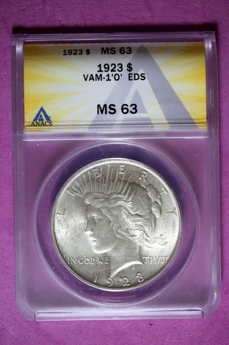1923 ANACS MS63 Peace Silver Dollar #B44288