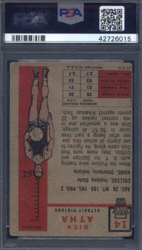 1957 Topps #14 Dick Atha signierte signierte Autokolben PSA/DNA authentisch - Bild 2 von 2