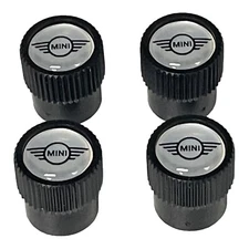 Genuine MINI Cooper Emblem Logo Black Tire Valve Stem Caps Set of 4 New