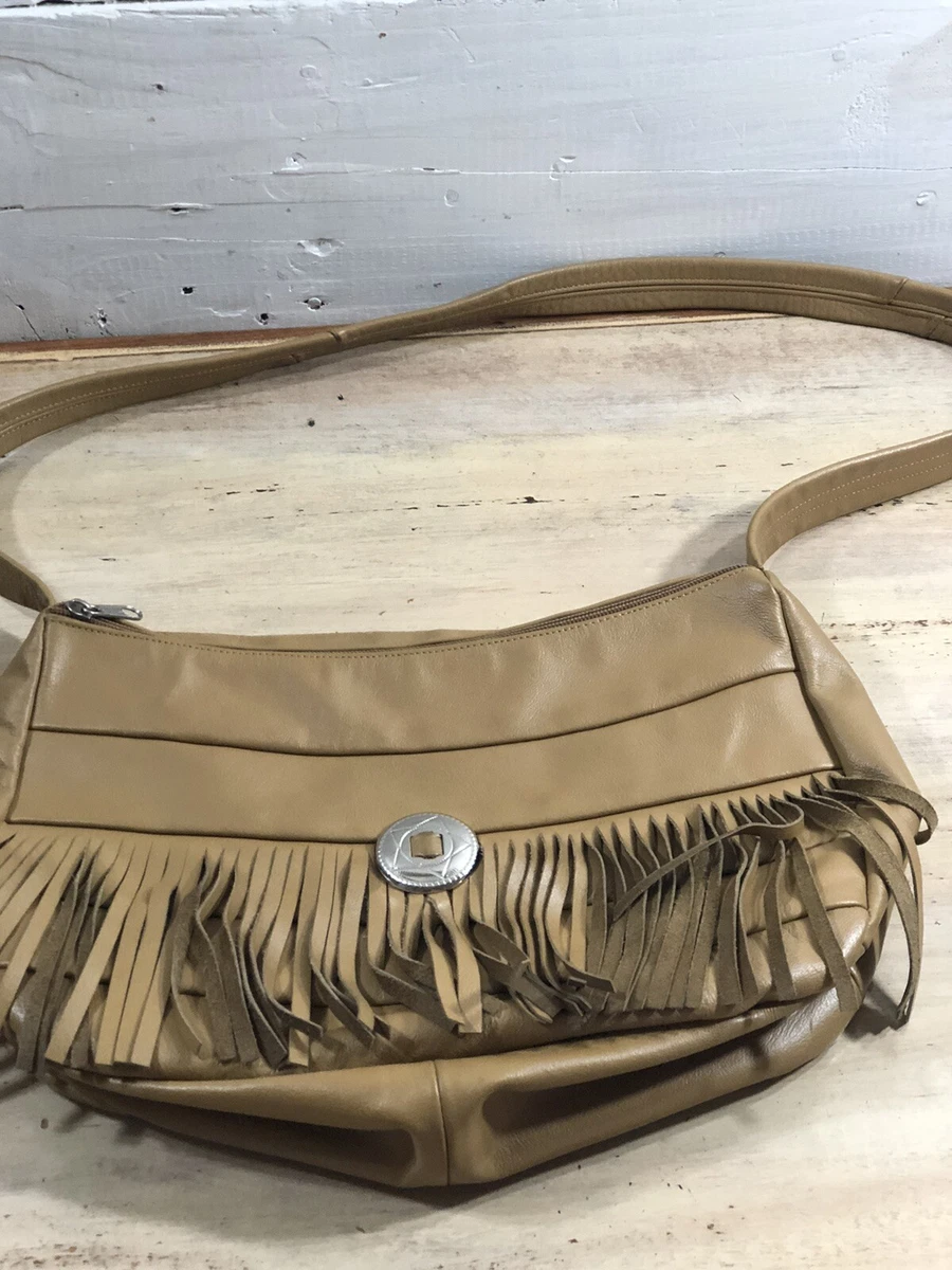 Western Leather Fringe Handbag Tan Purse Made In Mexico Concho | eBay 