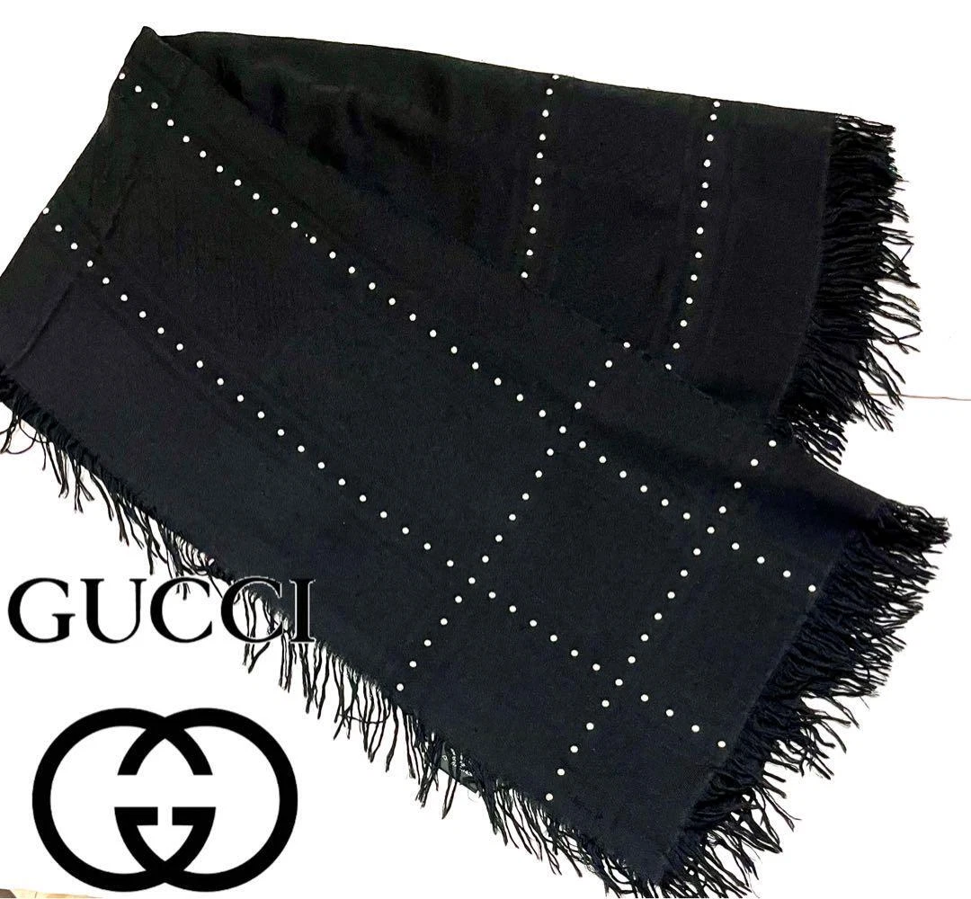 Gucci GG Motif Logo Grand Format Clous Silencieux Châle Noir Femme Mode