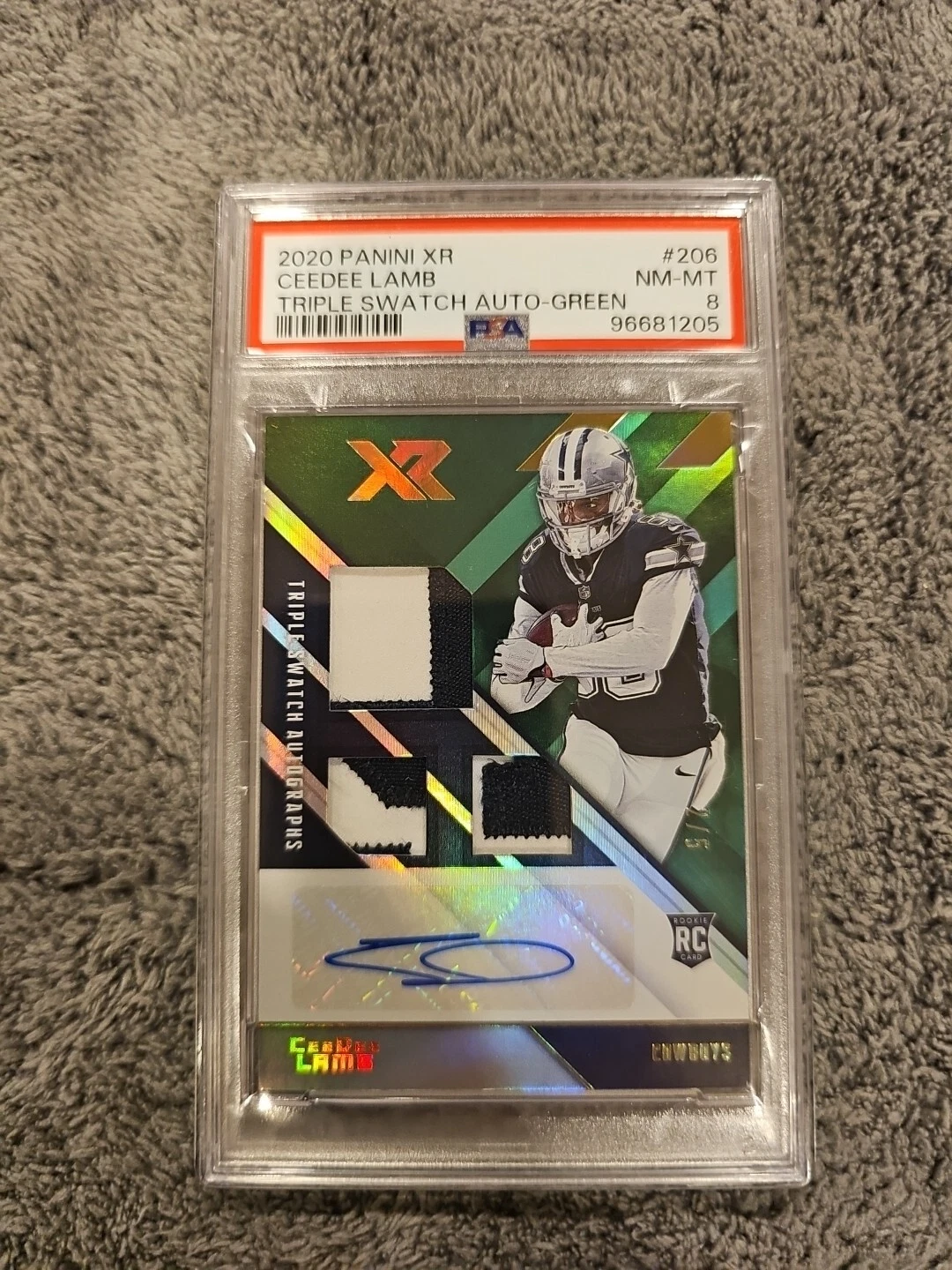 CeeDee Lamb Panini XR #206 Triple Swatch Autograph-Green