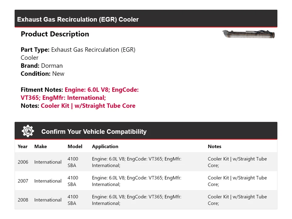 Enfriador Dorman EGR 2007 International 4100 SBA 6,0 L V8 2006-2008 Foto 2 de 4