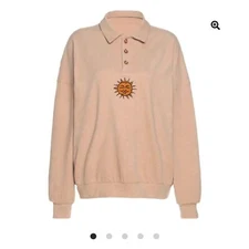 Sun embroidered sweat buttons up swetshirt