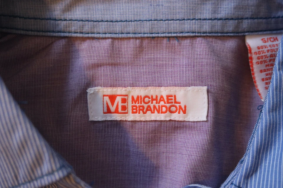 Camisa Michael Brandon Para Hombre Rayas Azules y Blancas Mezcla de Algodón Abotonada Talla S Foto 3 de 4