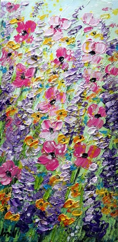 Texas Meadow Flowers Original Oil Impasto Painting of Lupine, Blue Forget-Me-Not - Picture 9 of 10