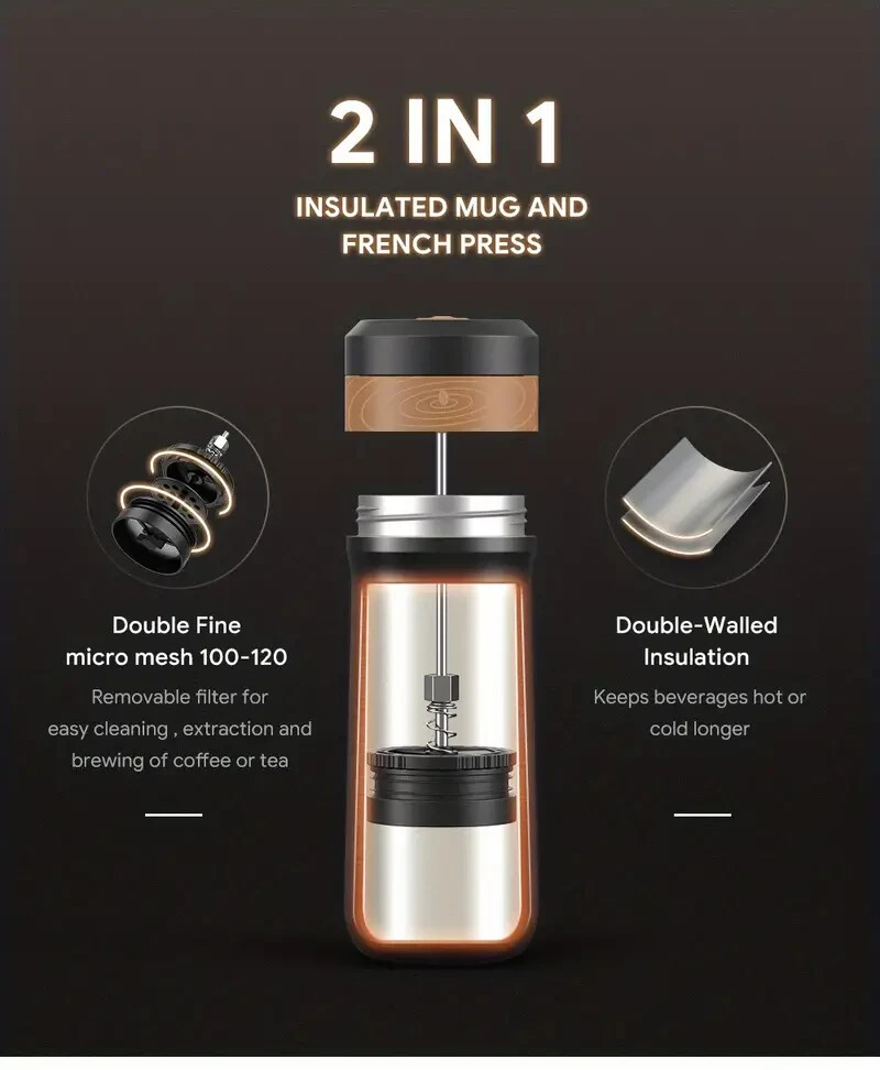 1pc Portable French Press Coffee Maker With Unique Filter Vacuum