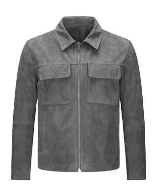 Real Lambskin Stylish Soft New Suede Gray Men's Handmade Genuine Jacket Leather
