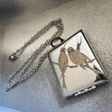 vintage square bird locket necklace