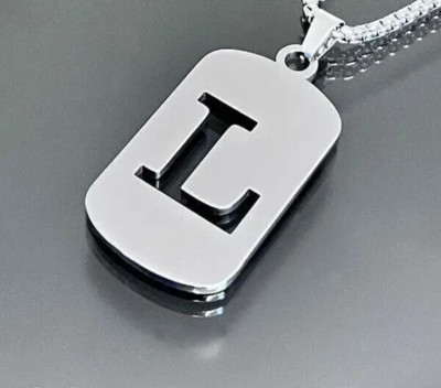 925 Silver Initial Letter L Men's Pendant in 14k White Gold Plated No Chain
