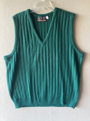 Vintage American Priority Sweater Ltd Men’s XL Vest Green V Neck Ribbed  #2150