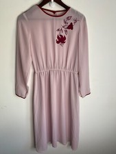 Vintage Susan Parsons Sheer Dress Women Size 14 Pink Long Sleeve Snap Flowy
