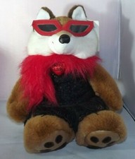 FIRST  MAIN FOXY LADY FOX PLUSH, DOLLED UP IN BLACK SEQUIN DRESS, RED BOA 15"