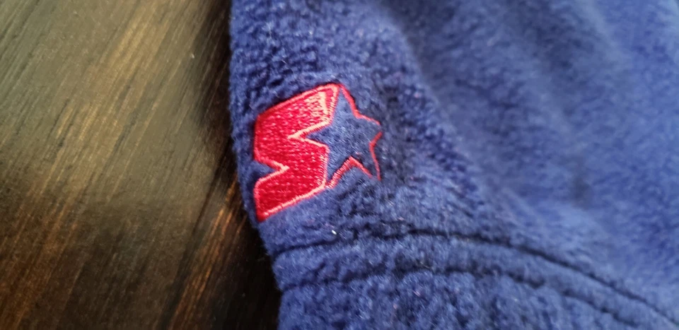 Chaqueta polar azul Starter Ole Miss Rebels 1/4 cremallera juvenil 12/14 bordada usada en excelente estado Foto 3 de 4