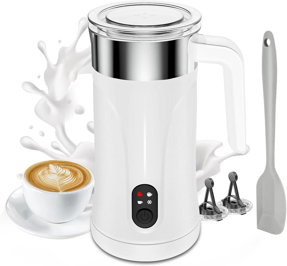 Milk frother, upgraded 4 in 1 milk frother and steamer for coffee, latte, white
