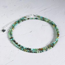African Turquoise Beads Delicate Choker Green Gemstone Crystal Dainty Necklace
