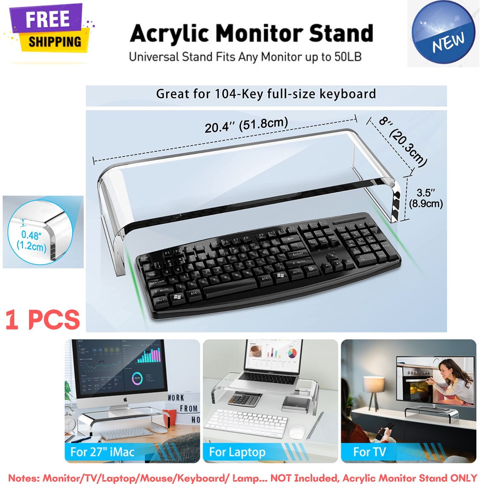 Sleek Minimalist Monitor Stand Riser for Keyboard Laptop TV Desk Home Office Decor-image