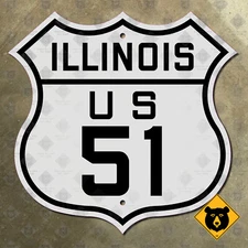Illinois US route 51 highway marker road sign 1926 Rockford Bloomington 16x16
