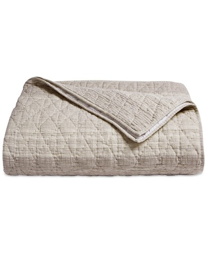 Hotel Collection Hand Quilted Honeycomb Cotton Linen Coverlet - QUEEN - Oatmeal - Picture 2 of 2