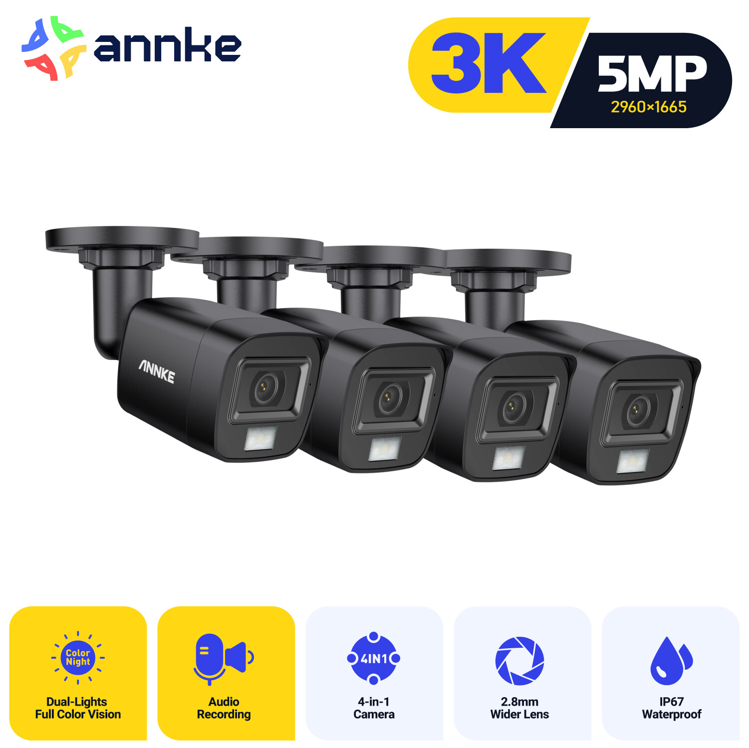 ANNKE 3K 4IN1 Security Camera 5MP Video Outdoor AI Color Nig