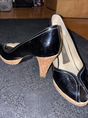 6.5M Black Patent Leather Peter Kaiser Emilia Peep Toe High Heel Pumps.Germany.