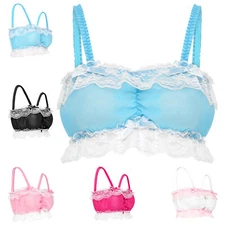 Satini Sissy Frilly Lace Fitted Chiffon Sheer Lingerie Bralette Sizes S to XXL